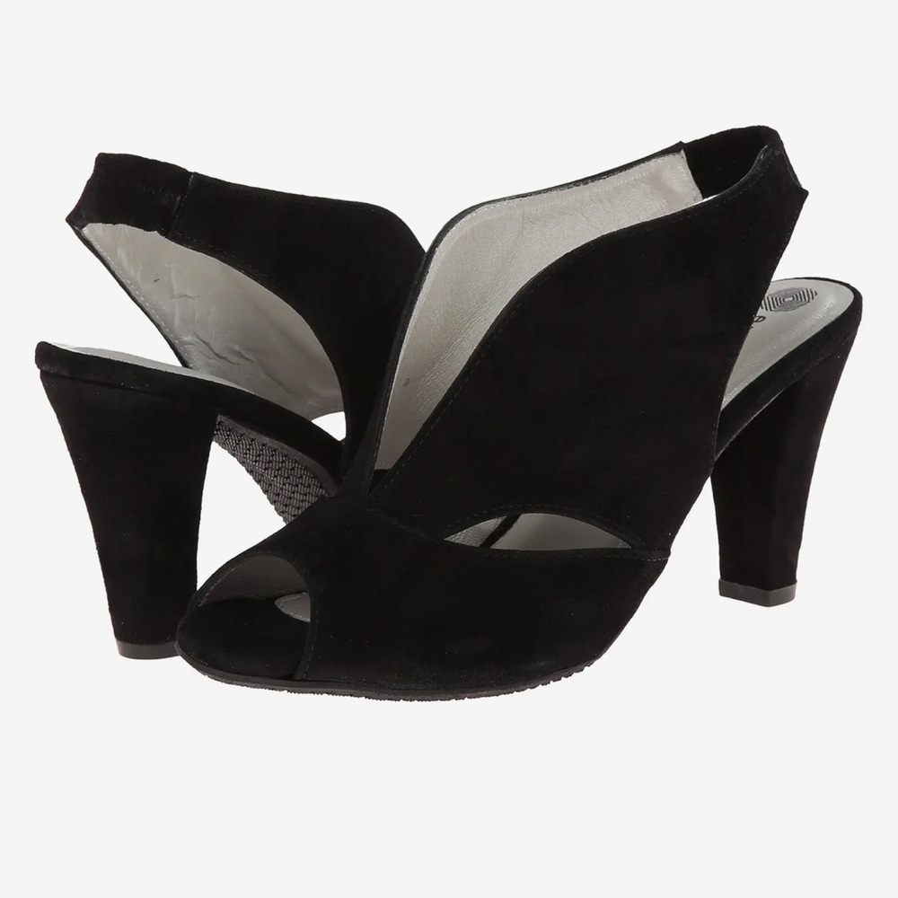 Eric Michael Peru Black suede leather slingback peep toe heel Size 37 (US 6.5-7)